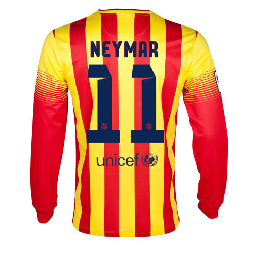 13-14 Barcelona 11 Neymar Away Long Sleeve Soccer Jersey Shirt -