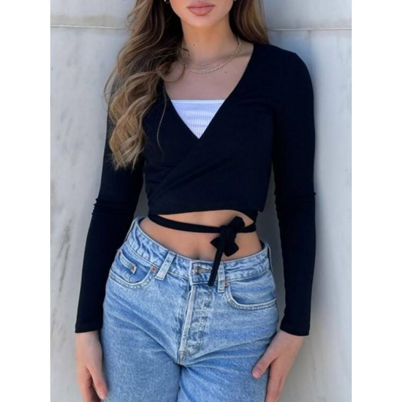 Knitted Ribbed Wrap Top OP4463