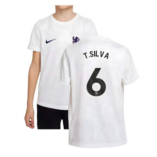 2025-2026 Chelsea Pre-Match Shirt (White) - Kids (T.Silva 6)