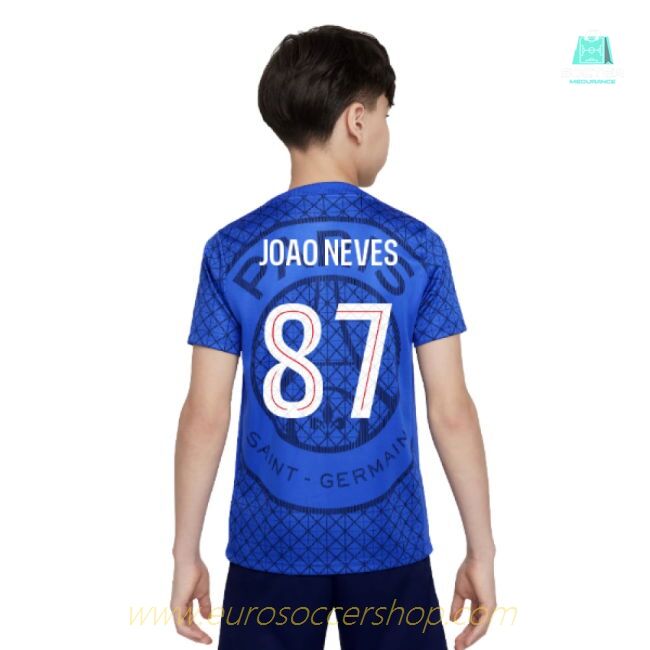 2025-2026 PSG Academy Pro Home Pre Match Shirt (Royal) - Kids (Joao Neves 87)
