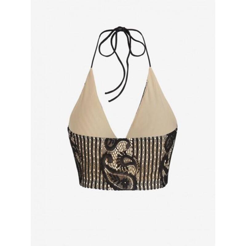 Lace Insert Slit Halter Tank Top YI7042