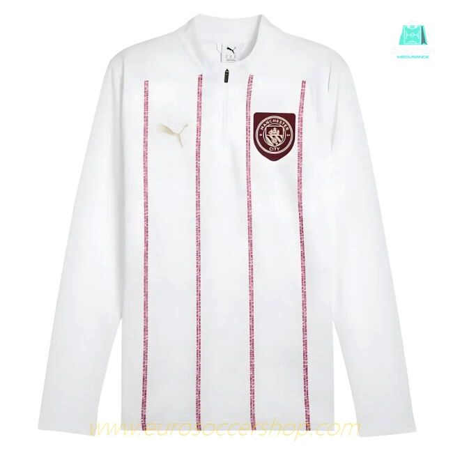 2024-2025 Man City Prematch 1/4 Zip Top (White)