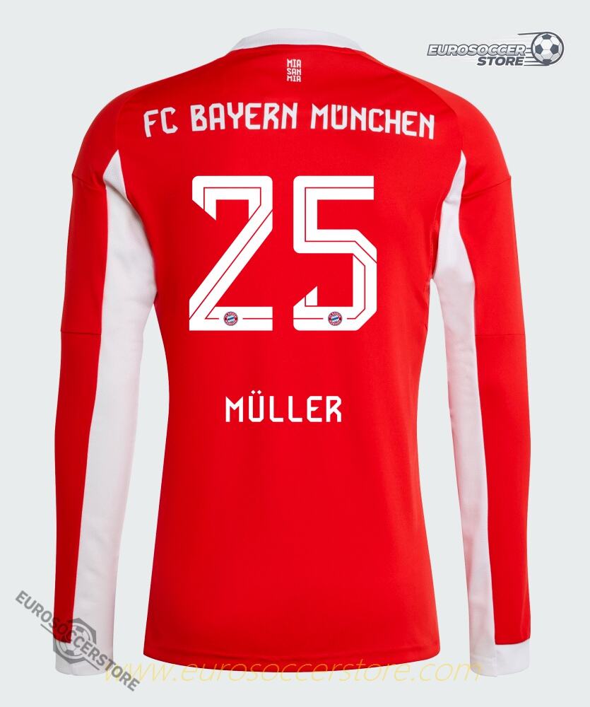 Müller's 25 Long Sleeve Home Jersey for Bayern Munich 25-26 Season