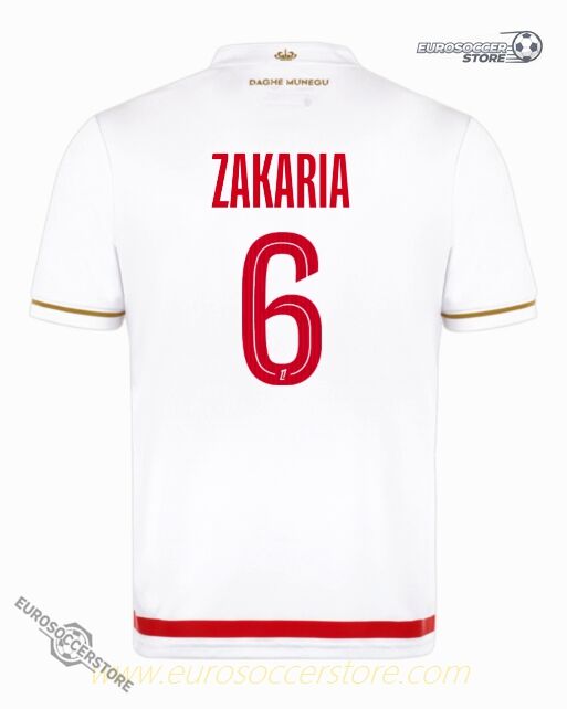 AS Monaco's 25-26 Home Jersey featuring ZAKARIA with the number 6