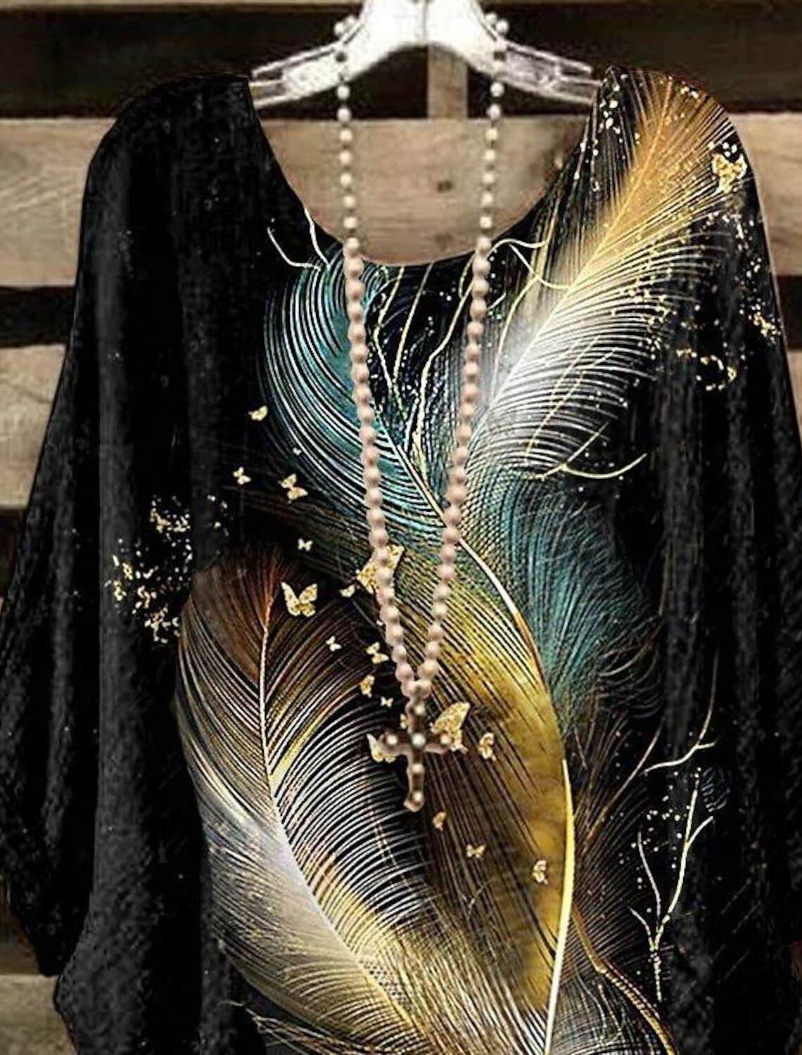 Women's Plus Size Shirt Blouse Chiffon Vintage Holiday Casual Print Dolman Sleeve 3/4 Length Sleeve Crew Neck Daily Weekend Summer Spring Fall