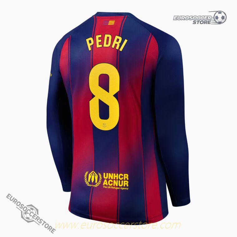 Barcelona 25-26 Season Home Long Sleeve Jersey with PEDRI 8 Printing