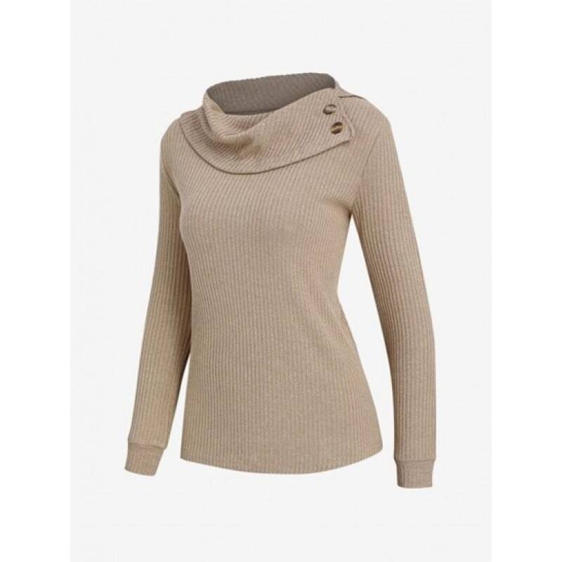 Turn Down Collar Buttoned Ribbed Knit Top CS9884