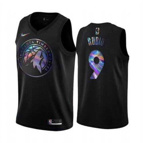 Nike Minnesota Timberwolves #9 Ricky Rubio Mens Iridescent Holographic Collection NBA Jersey ¨C Black Mens