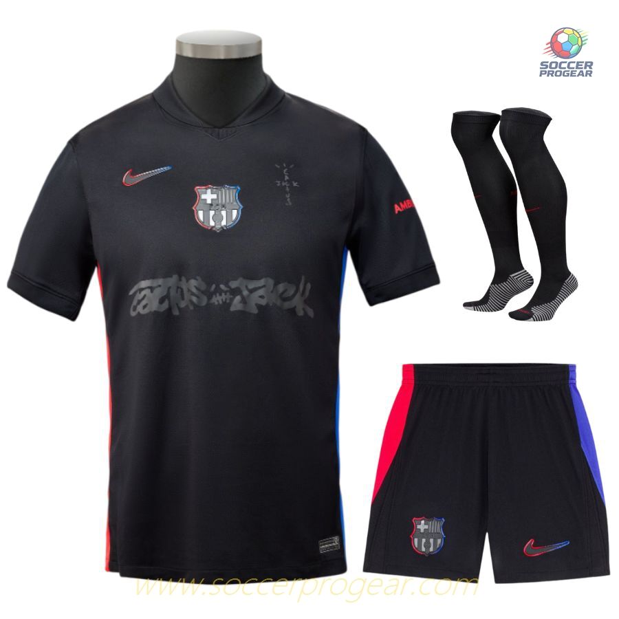 Barca Away Kids Edition Jersey Set Soccer Jersey 2024-2025 Season Travis Scott
