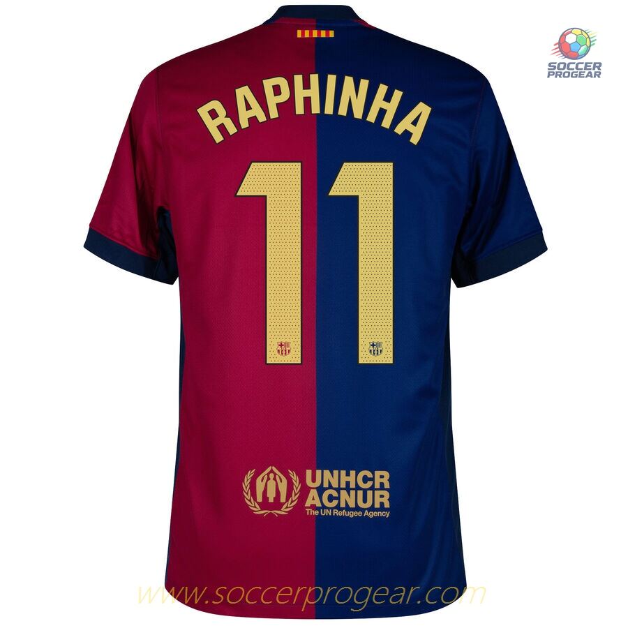 Barca Home Children Soccer Jersey 2024-25 Edition Raphinha New Sponsor