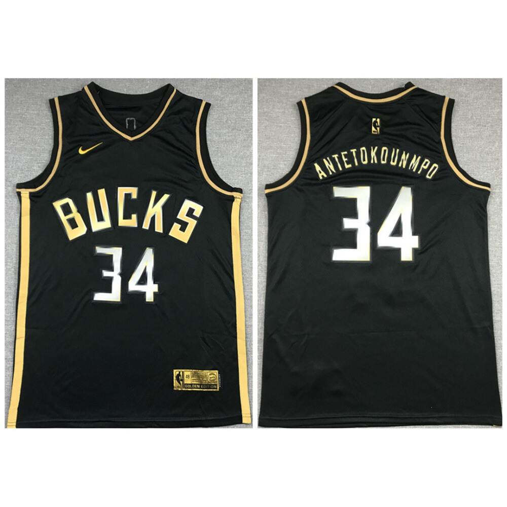 Cost-Effective Men's MIL #34 Giannis Black Basketball Jersey