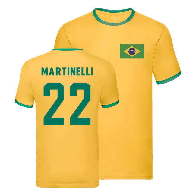 Premium Brazil Ringer T-Shirt (Gabriel Martinelli 22) Soccer