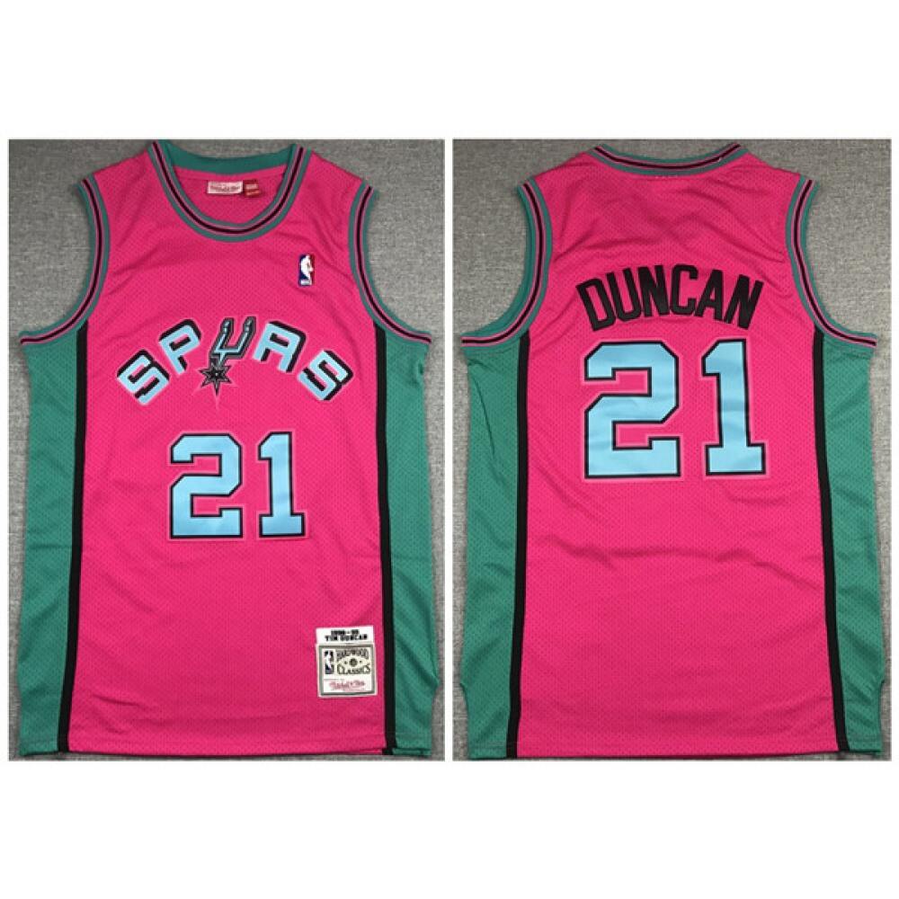 Men's San Antonio Spurs #21 Tim Duncan 1998-99 Pink Throwback Stitched Jersey