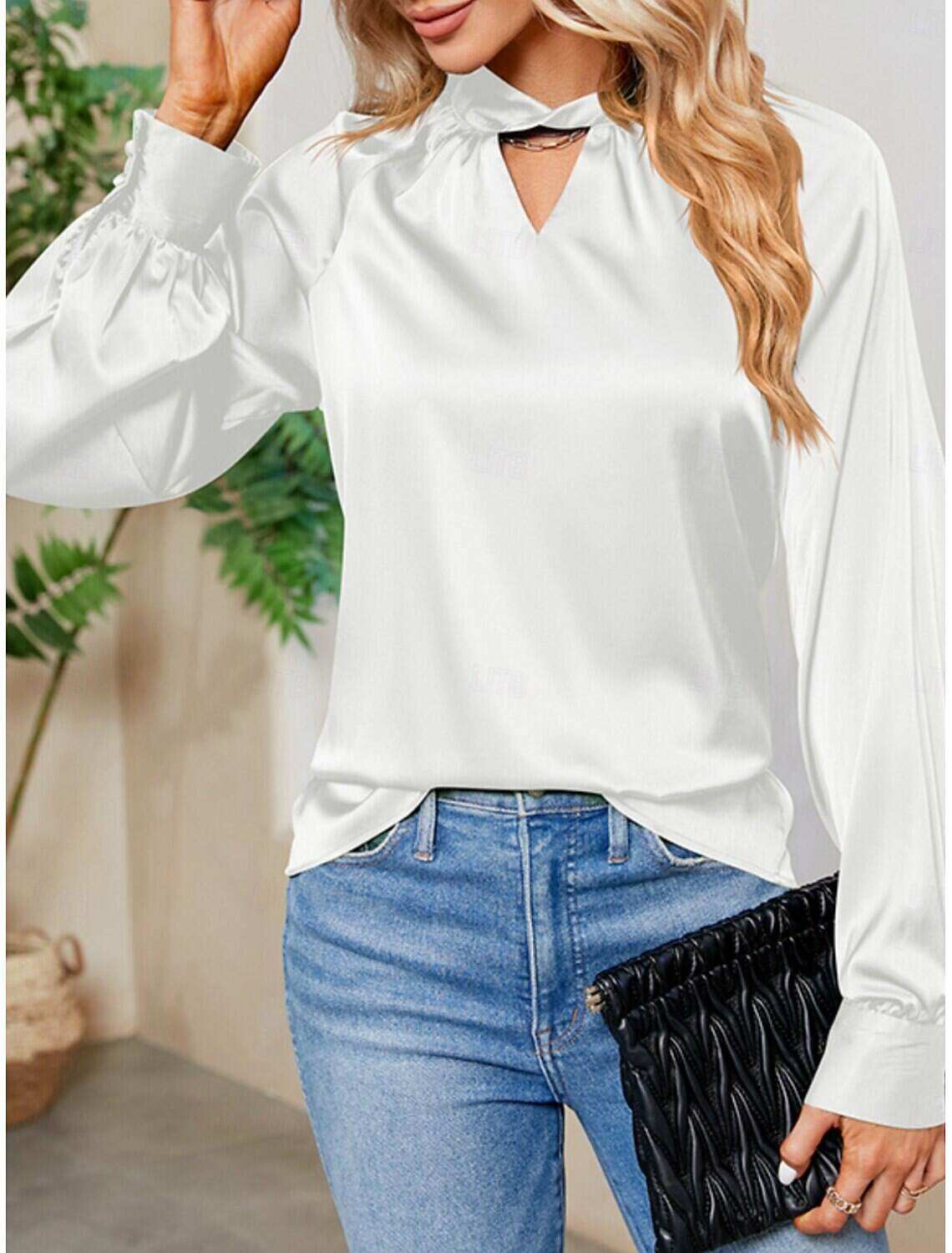 Women's Satin Shirt Blouse Party Work Ladies Stylish Long Sleeve Fall Winter