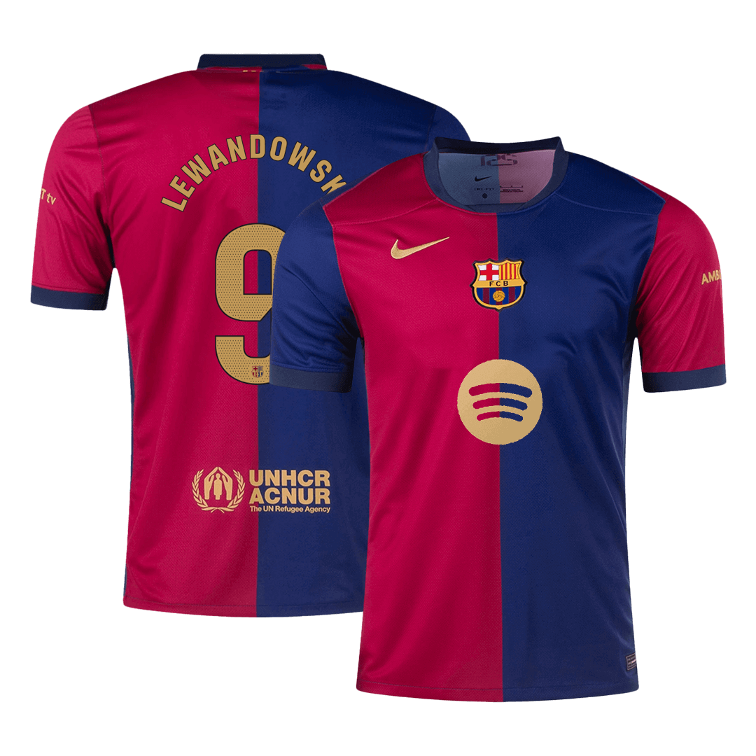 LEWANDOWSKI #9 Barcelona Home Soccer Jersey 2024/25- Spotify Logo With
