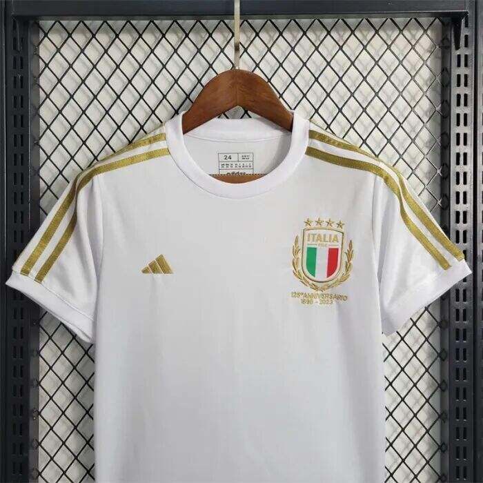 Kids Italy 2023 125th Anniversary White Football Kit ShirtShorts -