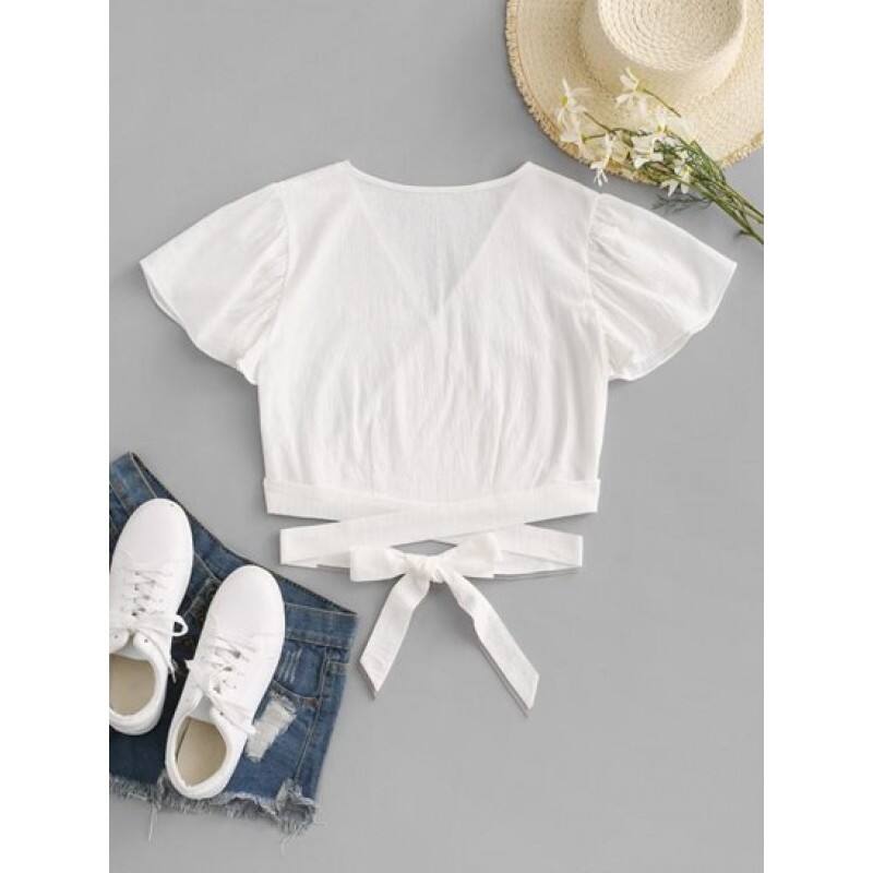 Surplice Plunging Wrap Waist Blouse OO1885