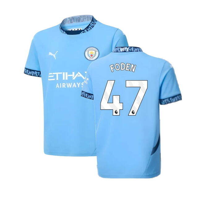 Man City 2024-20 Home Football Shirt Foden (47) M S Kids