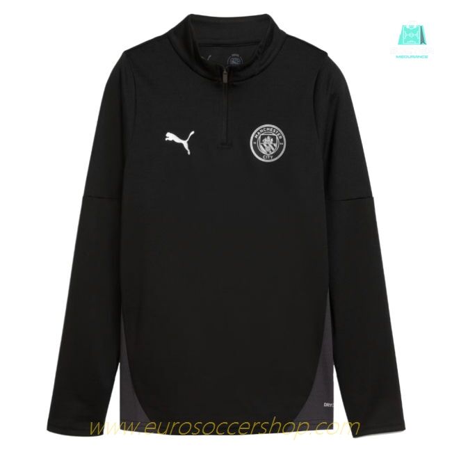 2025-2026 Man City Training 1/4 Zip Top (Black) - Kids