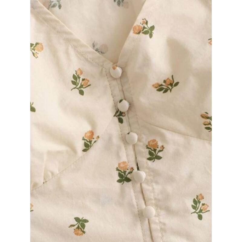 Puff Sleeve Ditsy Print Cropped Blouse QW4646