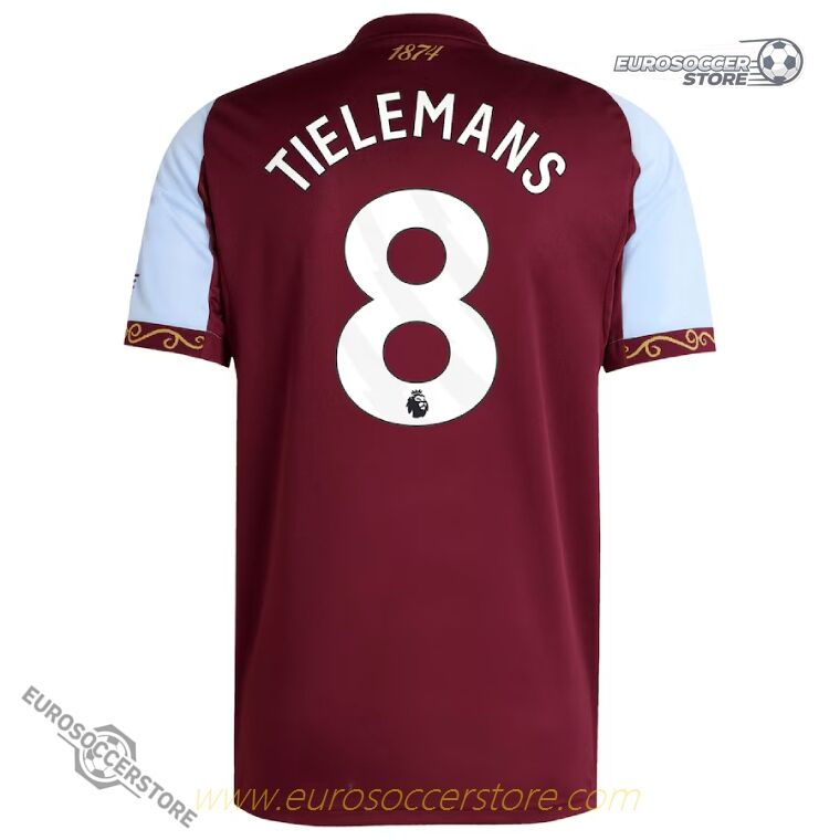 Aston Villa's 25-26 Home Jersey featuring TIELEMANS with the number 8