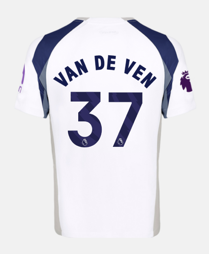 The 25-26 Tottenham Hotspur Home Jersey with VAN DE VEN's name and number 37 on it.