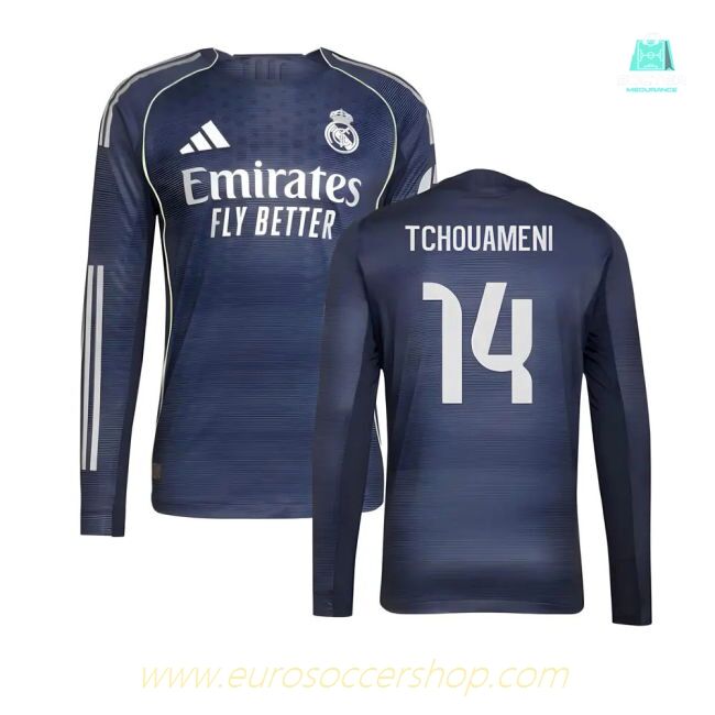 2025-2026 Real Madrid Authentic Long Sleeve Away Shirt (Tchouameni 14)