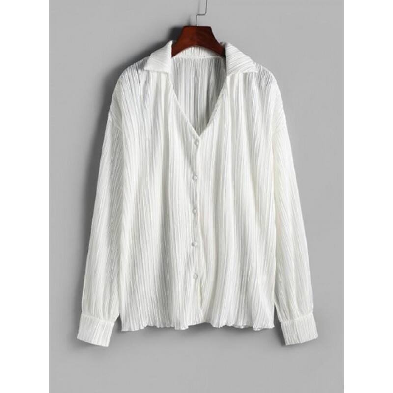 Plisse V Notched Drop Shoulder Shirt UC0775