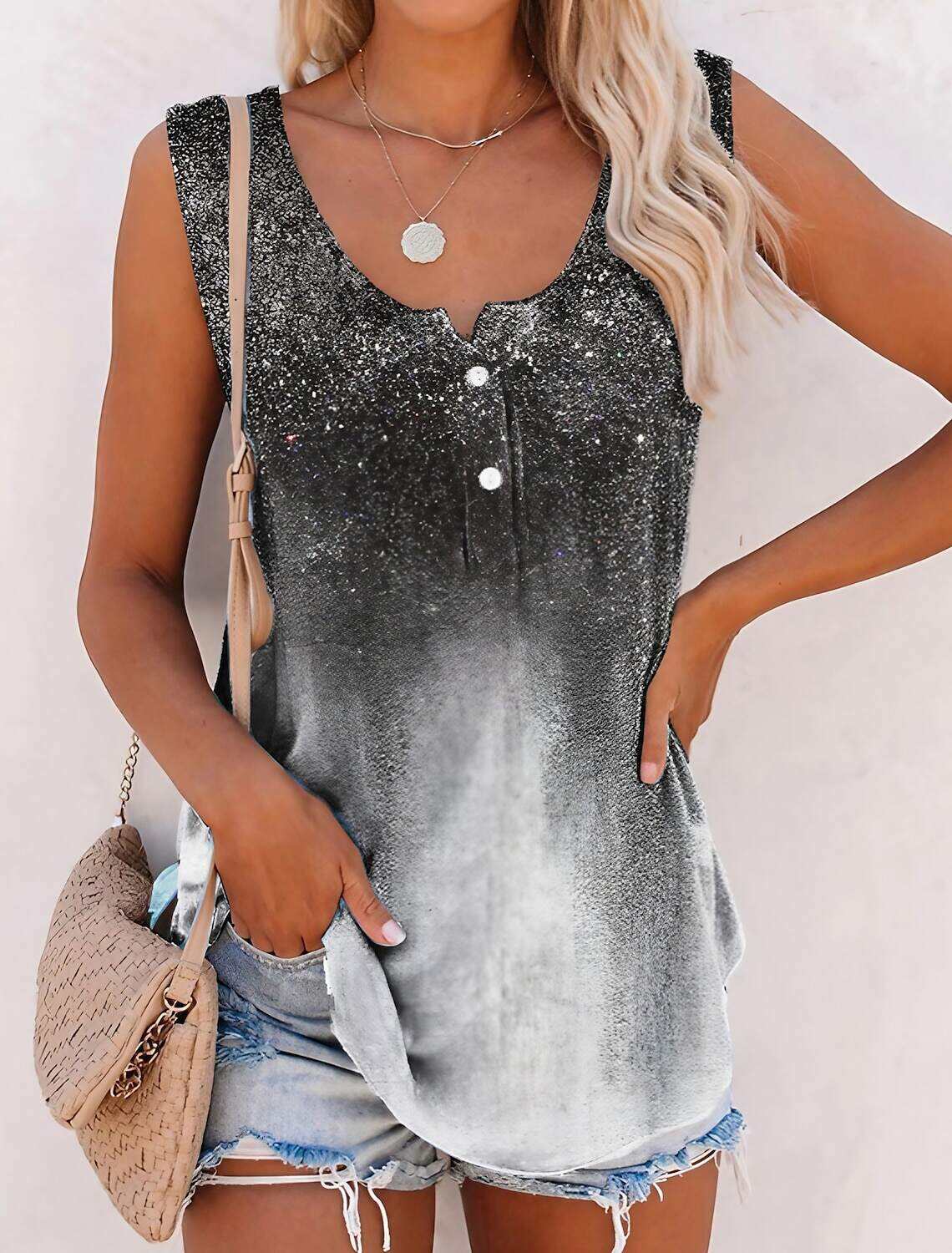 Women's Plus Size Tank Top Camis Streetwear Casual Buttons Print Sleeveless Regular Tops V Neck Daily Holiday Weekend