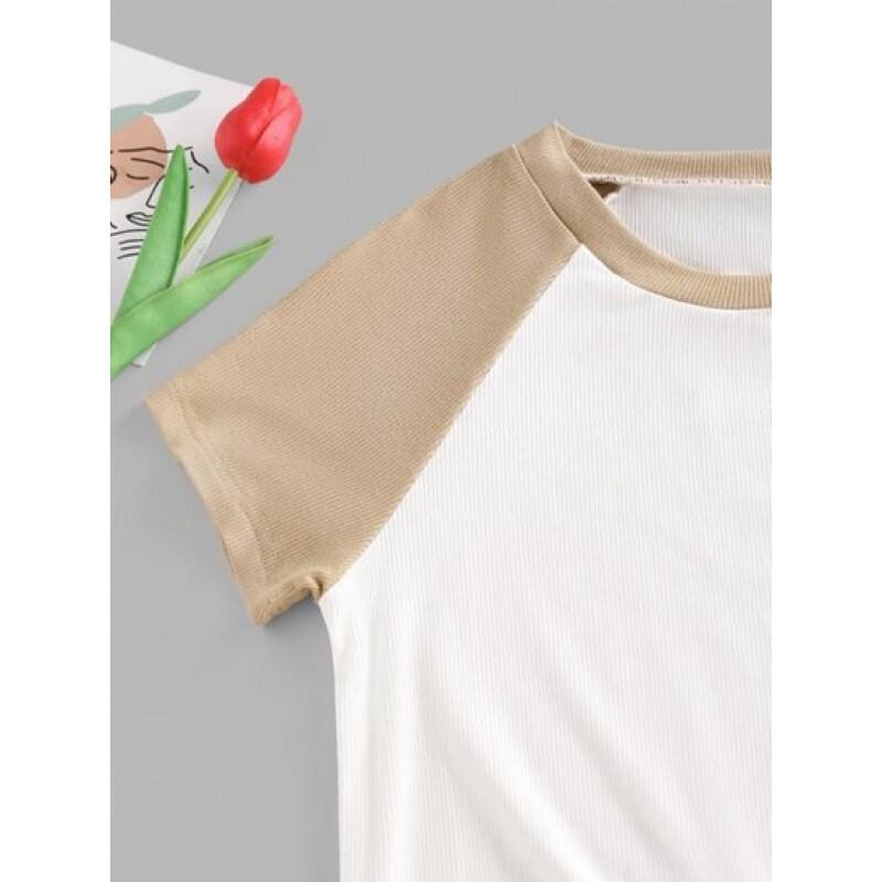Raglan Sleeve Colorblock Ribbed T Shirt CL5770