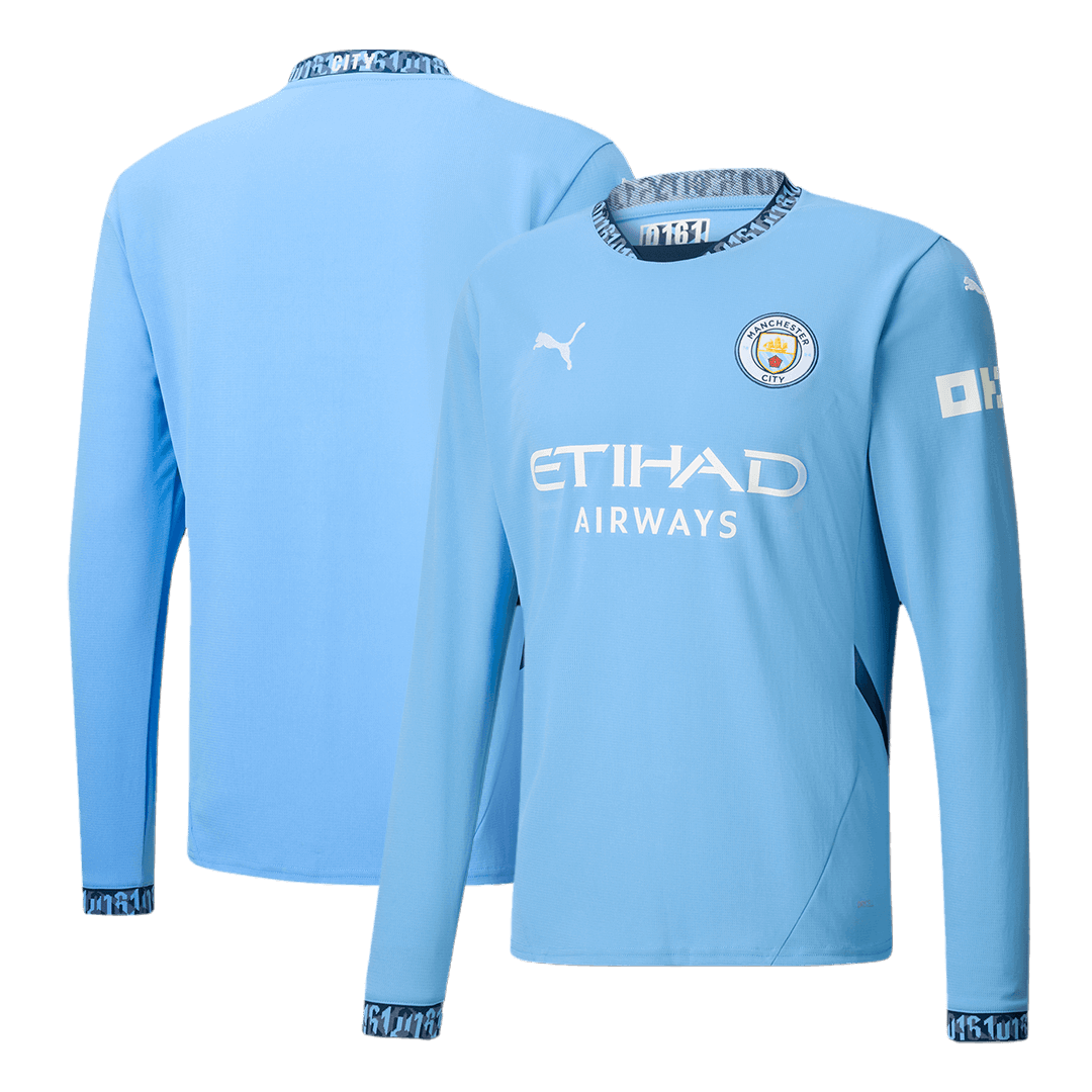 Manchester City Home Long Sleeve  Soccer Jersey 2024/25 Authentic Kit