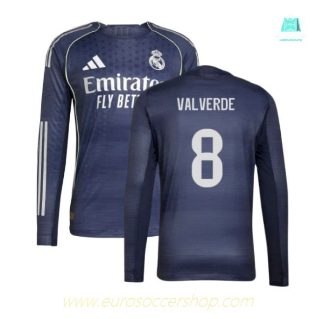 2025-2026 Real Madrid Long Sleeve Away Shirt (Valverde 8)