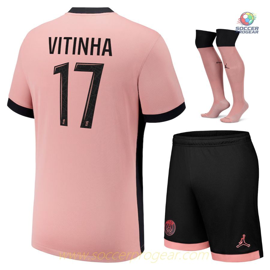 PSG French Ligue 1 Third 2024-2025 Season Vitinha Kids Edition Football Kit Football Jersey