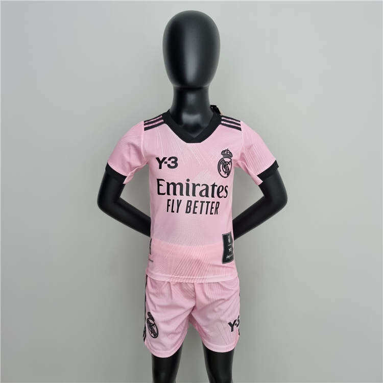 KidsYouth Real Madrid X Y3 2223 Pink Soccer Football KitShirtShort -