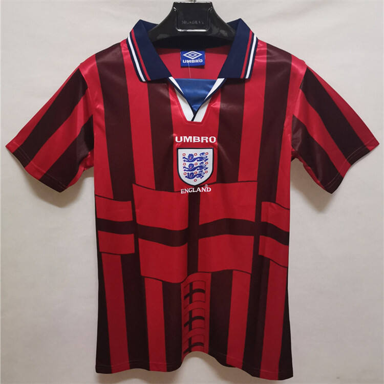 1998 England Away Red Retro Soccer Jersey Football Shirt - Official
