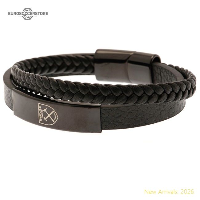 Official West Ham United Fc Black Ip Leather Bracelet - Premium