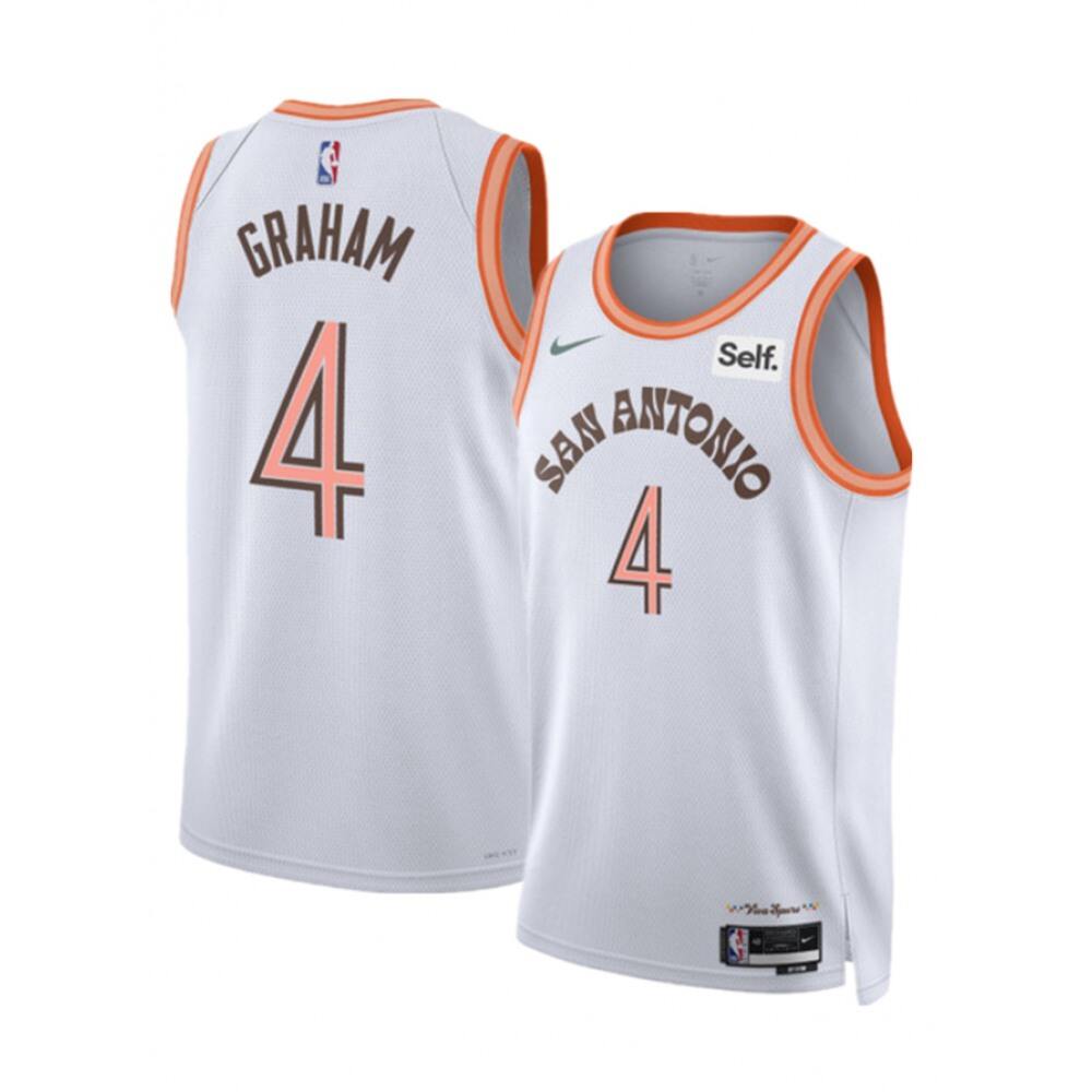 Men's San Antonio Spurs #4 Devonte'Graham White 2023/24 City Edition Stitched Basketball Jersey