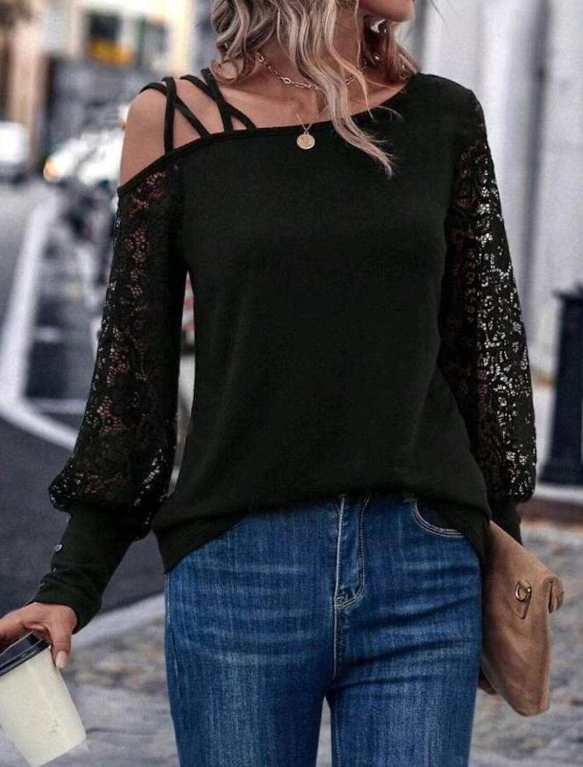 Women's Blouse Stylish Modern Lace Long Sleeve Regular Tops Work Daily Spring Fall