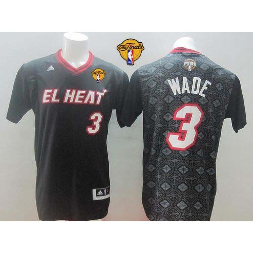 Heat #3 Dwyane Wade Black New Latin Nights Finals Patch Stitched NBA Jersey