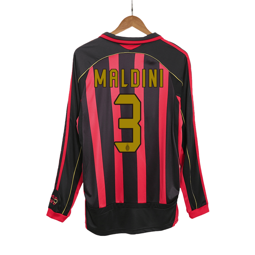 Retro MALDINI #3 2006/07 AC Milan Home Long Sleeve Soccer JerseyAuthen