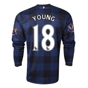 13-14 Manchester United 18 YOUNG Away Black Long Sleeve Jersey Shirt
