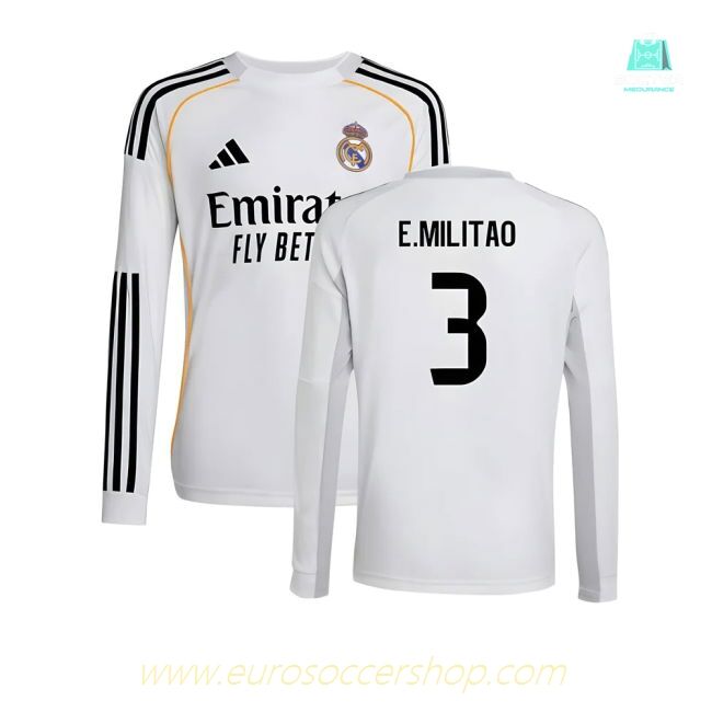 2025-2026 Real Madrid Long Sleeve Home Shirt (Kids) (E.Militao 3)