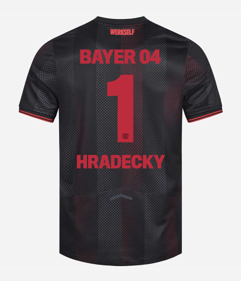 Bayer 04 Leverkusen's 25-26 Home Jersey featuring HRADECKY with the number 1