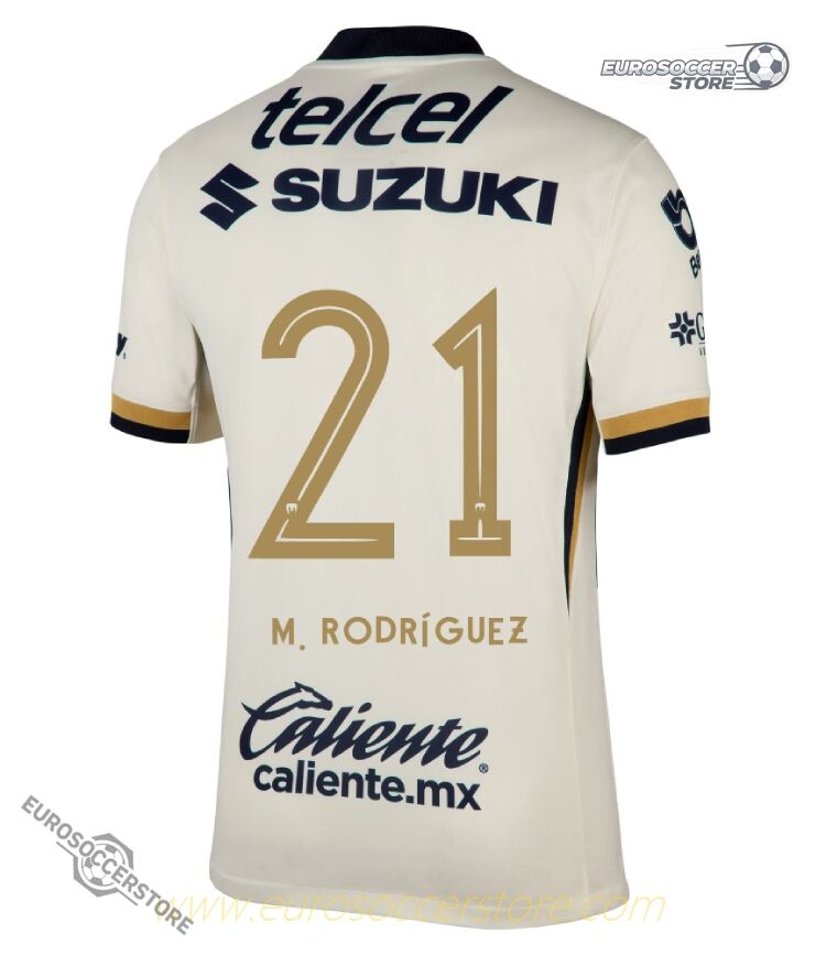 Pumas UNAM 25-26 Home Jersey featuring M. RODRÍGUEZ with the number 21