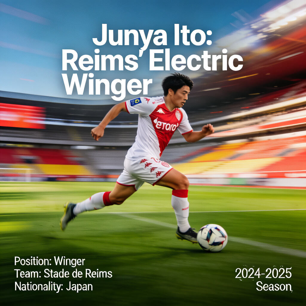 Junya Ito Reims kit, skilled winger football shirt, exciting Ligue 1 prospect jersey.