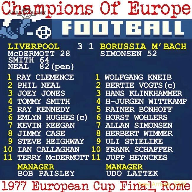 Authentic 1977 European Cup Final (liverpool) Retrotext T-shirt