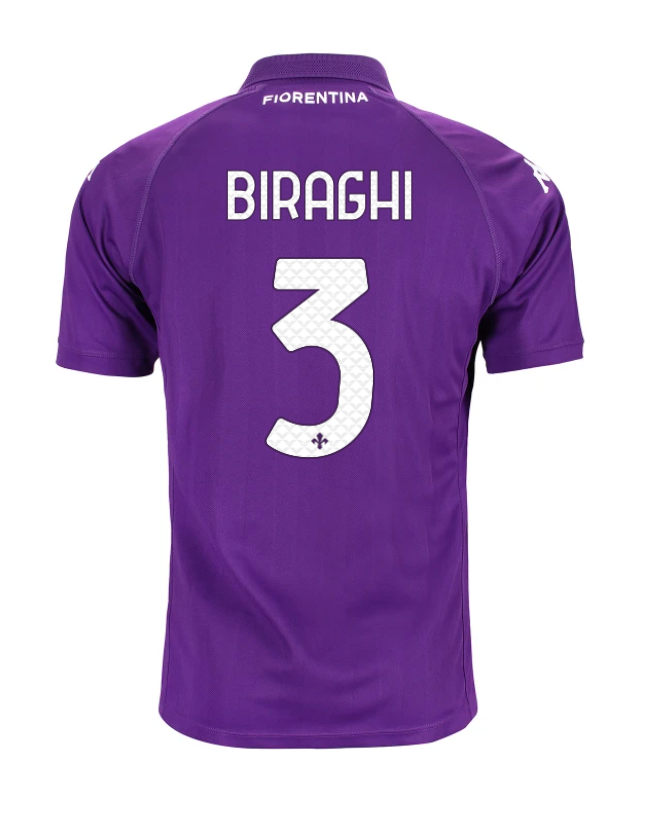 Fiorentina's 24-25 Home Jersey, featuring BIRAGHI with the number 3