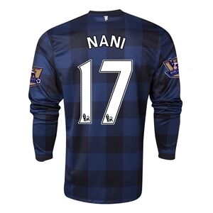 13-14 Manchester United 17 NANI Away Black Long Sleeve Jersey Shirt -
