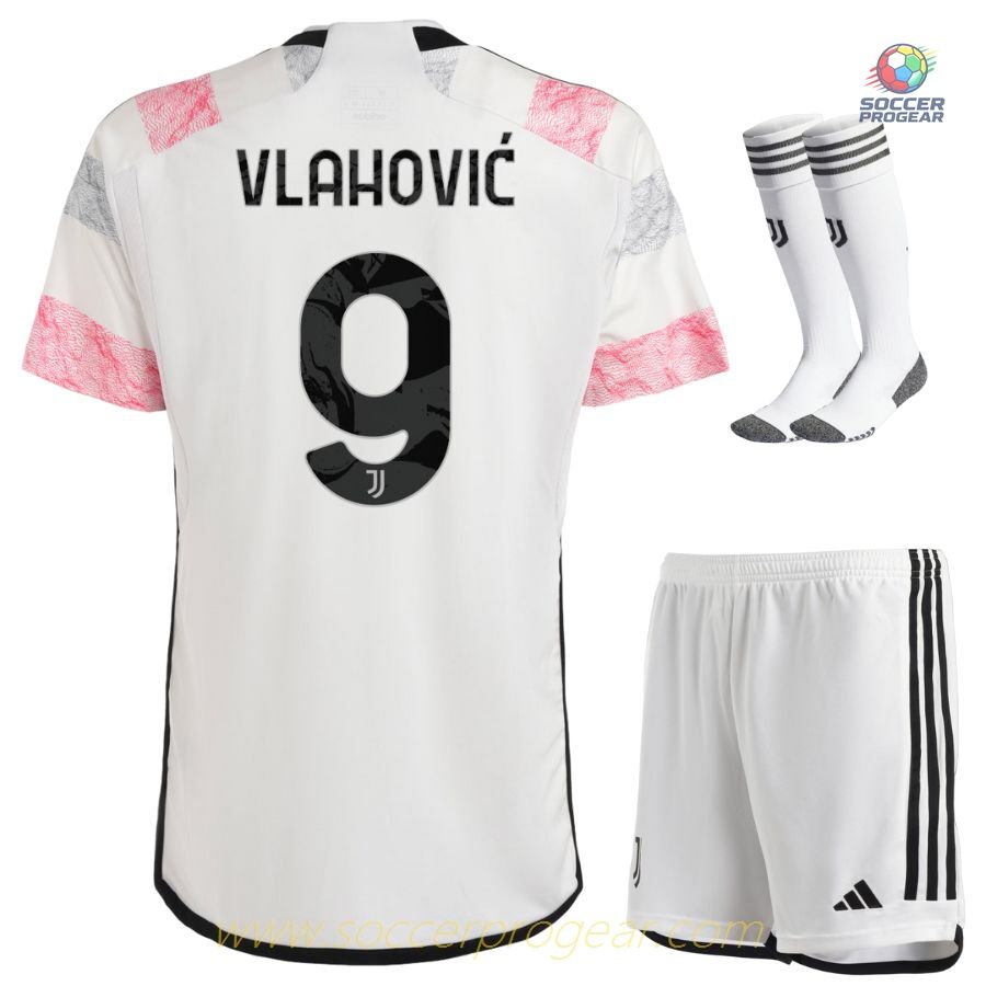 Juventus Away Youth Soccer Uniform Football Shirt 2023 2024 Vlahovic