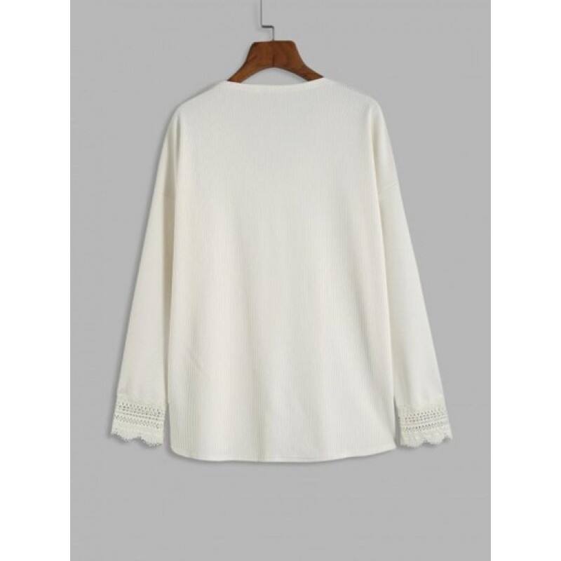 Lace Panel Solid V Neck Top FC4931